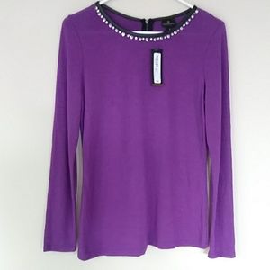 New Worthington Embellished Faux Rhinestone Top S Purple Frenzy